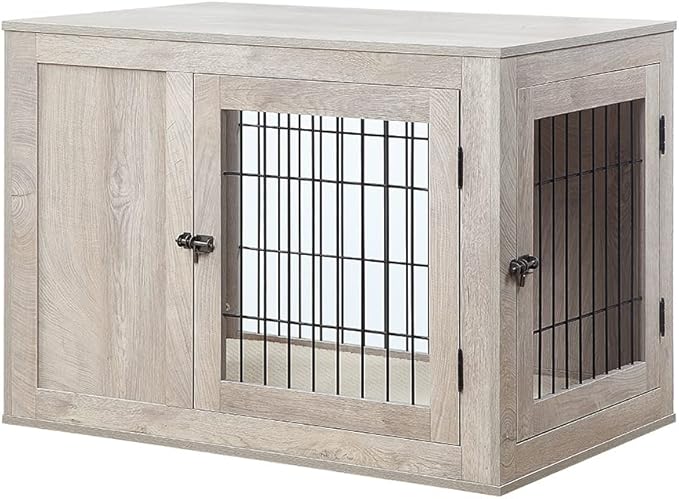unipaws 36 Inch Furniture Style Dog Crate for Medium Dogs, Indoor Puppy Kennel with Door, Modern Decorative Wood Wire Pet Cage, Pretty Cute End Side Table Nightstand, Weathered Grey