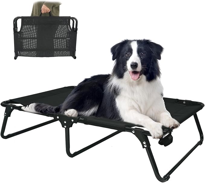 Outdoor Elevated Dog Bed Cooling Raised Dog Cots Black Pet Beds with Breathable Mesh Folding Large Pet Hammock Bed Multiple Sizes for Small Meduim Large Dogs