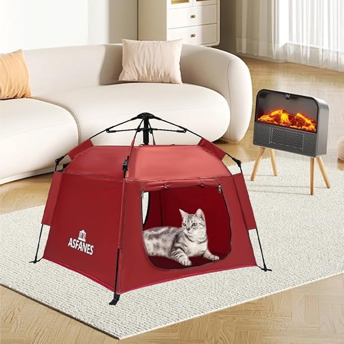 Outdoor Waterproof Pet Automatic Camping Tent, Pop up Cave Bed for Indoor Cats and Small Dogs, Portable Cat House Dog House, Red.