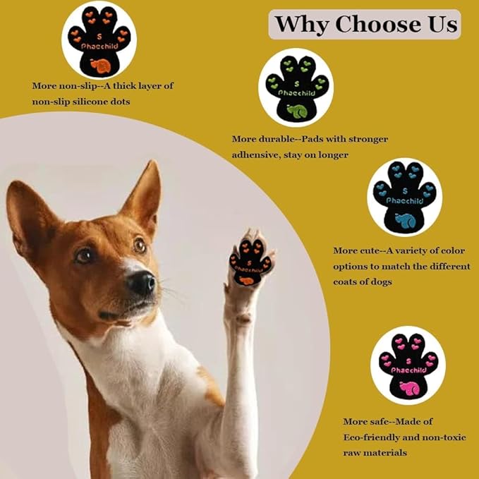 Dog Paw Pads Anti-Slip Grips,Dog Paw Protectors for Senior Dogs on Hot Pavement,Provides Traction to Keep Them from Slipping on Smooth Floors 12 sets-48 Pads Black M