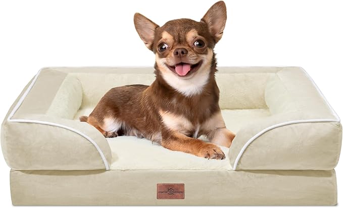 Comfort Expression Small Dog Beds Waterproof Orthopedic Foam Dog Sofa Beds for Small Dogs Comfy Pet Bed with Washable Removable Cover & Non-Slip Bottom(X-Small,Beige)