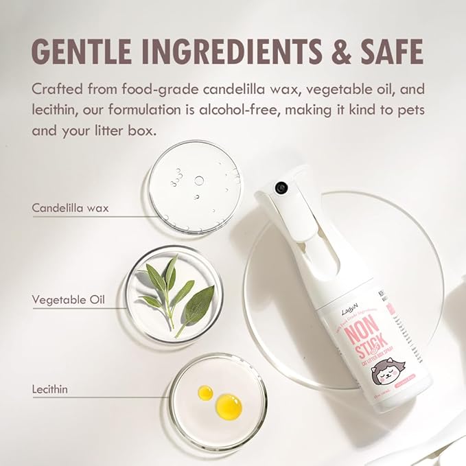 Lady N Non-Stick Spray for Cat Litter Box and Self-Cleaning Cat Litter Box, Alcohol-Free, Food Grade Mineral Oil, 6 fl oz