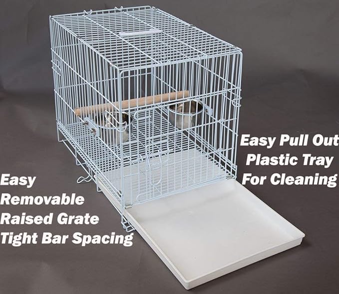 Large Portable Durable Metal Travel or Veterinary Easy Collapsable Parrot Bird Carrier Beaks Proof Carrier Cage Easy Clean Pull Out Tray Stainless Steel Feeder Bowls Natural Wooden Perch