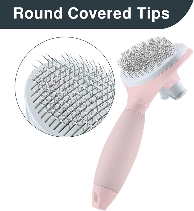 Cat Hair Brush, Soft Silicone Self Cleaning Brush for Short and Long Haired Cats, Pink Pet Grooming Comb, Cat Shedding Brushes