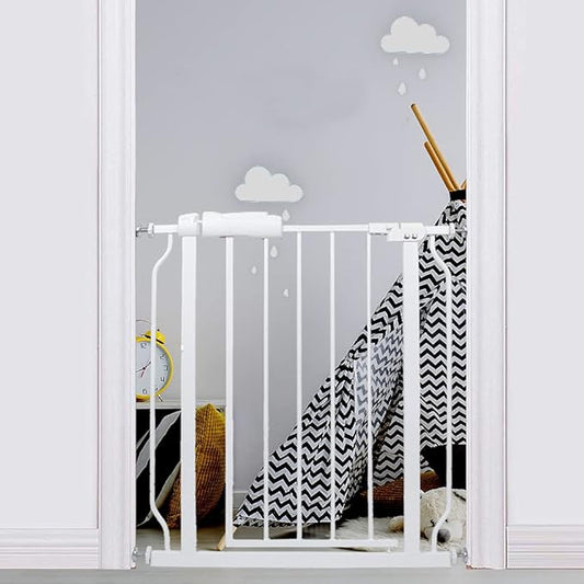 Narrow Baby Gate 24.02-29.13 Inch Wide Stairs Tension Pet Dog Gates Indoor for Doorways No Drilling Pressure Mounted Metal Pet Gates for Kids