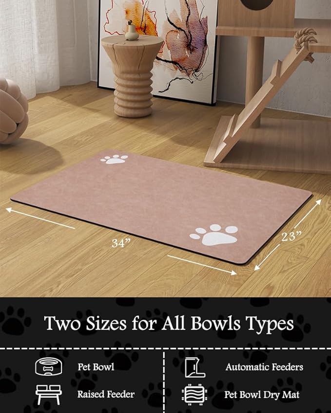 Pet Feeding Mat-Absorbent Dog Mat for Food and Water Bowl-No Stains Quick Dry Water Dispenser Mat-Dog Accessories Pet Supplies-Bowl for Messy Drinkers（Dusty Pink,23"x34"