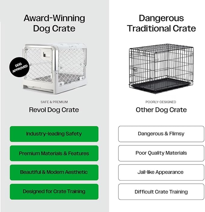 DIGGS Revol Collapsible Dog Crate with Wheels - Premium Portable Dog Crate - Safe, Stylish, and Convenient Indoor Kennel (Ash, Large)