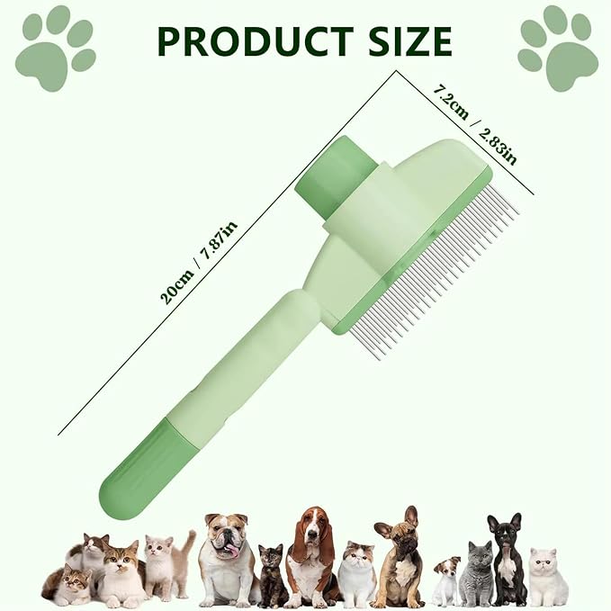 Self-Cleaning Cat & Dog Comb – 2-in-1 Pet Hair Removal with Stainless Steel Teeth, Easy Release Button, for Shedding, Detangling & Grooming