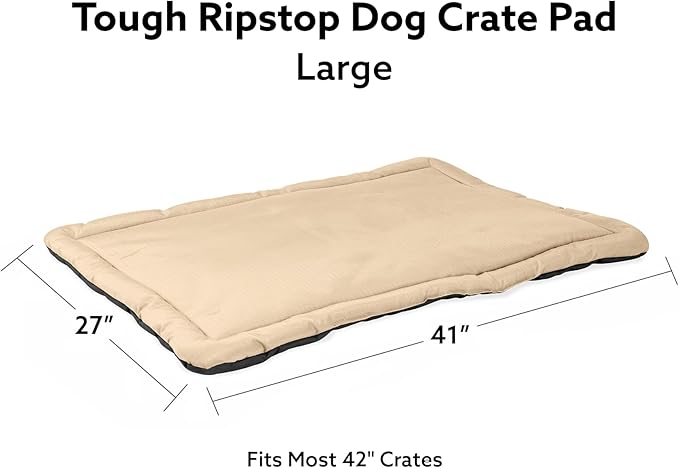 K9 Ballistics Tough Ripstop Dog Crate Pad - Durable & Machine Washable with Non-Skid Bottom and 120-Day Warranty, Fits 42" Wire Crates - Large, Sandstone