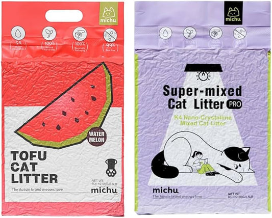 Tofu Cat Litter Natural Clumping Tofu Cat Litter 5.5lb/88oz 5 Scents (Watermelon + Mixed, 2 Pack)