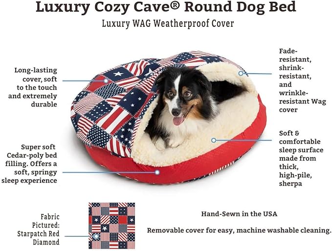 Snoozer Luxury Cozy Cave Dog Bed - Indoor Dog Bed with Cover Cave, Covered Calming Burrow for Small & Medium Sized Pets with Blanket Attached, Enclosed, Washable - Large, Barkely Black Diamond