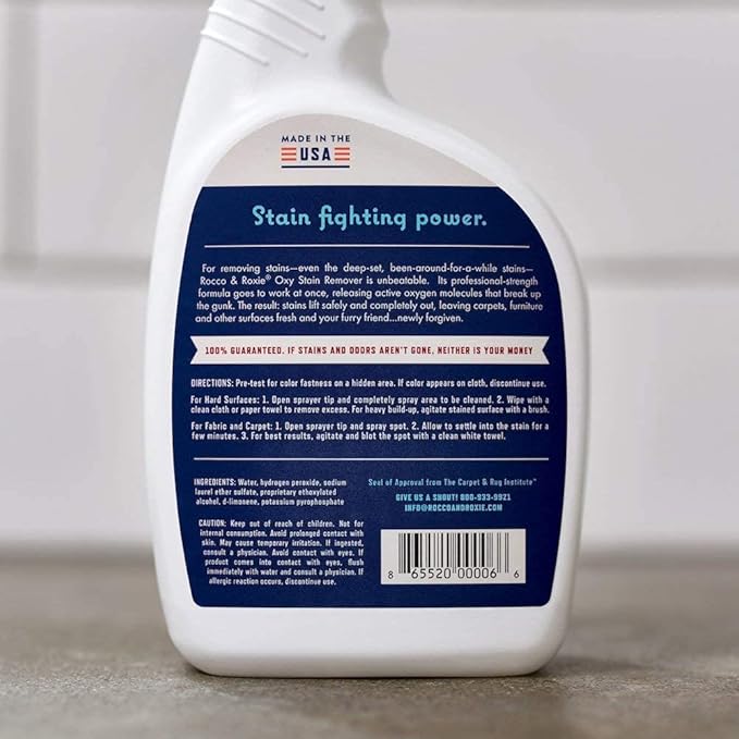 Rocco & Roxie Oxy Stain Remover - Oxygen Powered Carpet Cleaner Spray - Spot Cleaner for Upholstery, Couch, Laundry, Rug, Clothes, Car Seat, Mattress, Sofa, and More. - Pet & Baby Stains