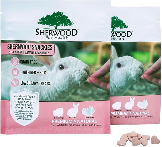 Sherwood Pet Health Snackies for Chinchillas, Rabbits & Guinea Pigs, Grain-Free, Real Fruit, Low Sugar and High in Fiber Treats in Multiple Flavors