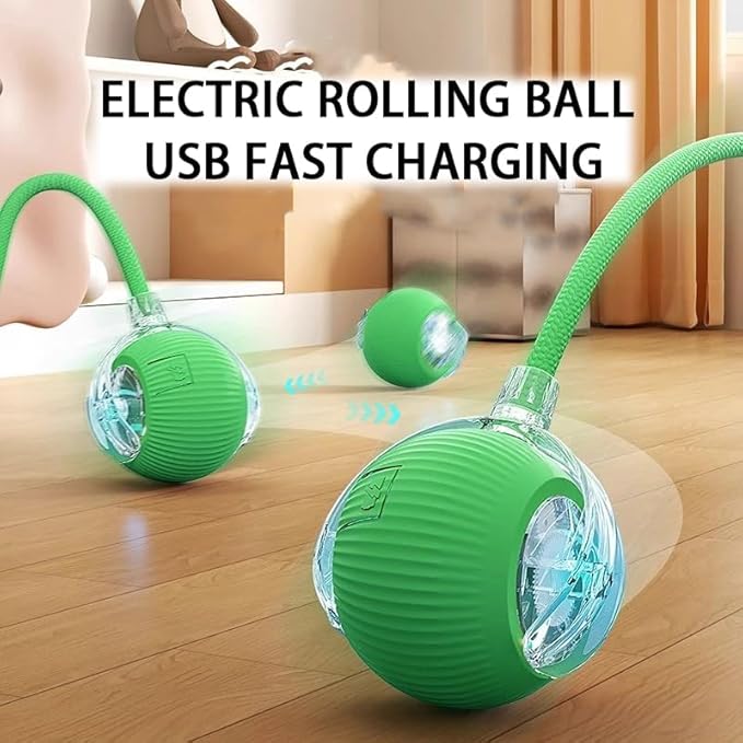 Interactive Cat Toy Ball for Indoor Cats - 3-Speed Smart Rolling Ball with Flashing Lights, USB Rechargeable Automatic Motion Kitten Toys for Bored Adult Cats & Playful Kittens