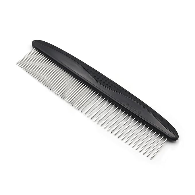 YINGFAN Dog Comb, Stainless Steel Dematting Comb for Dogs and Cats, Non-Slip Handle Dog Combs for Grooming Matting (Black)