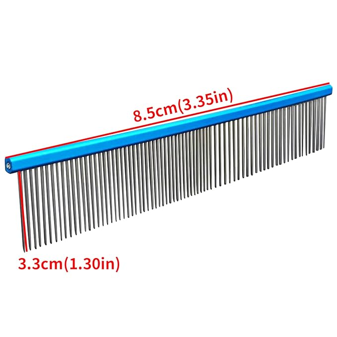 2 Pack Dog Combs with Stainless Steel Teeth Applicable to Cat Dog Comb Removing Tangles Easily Remove Dirt Grooming Anti-Slip Comfort Grip Handle （blue）