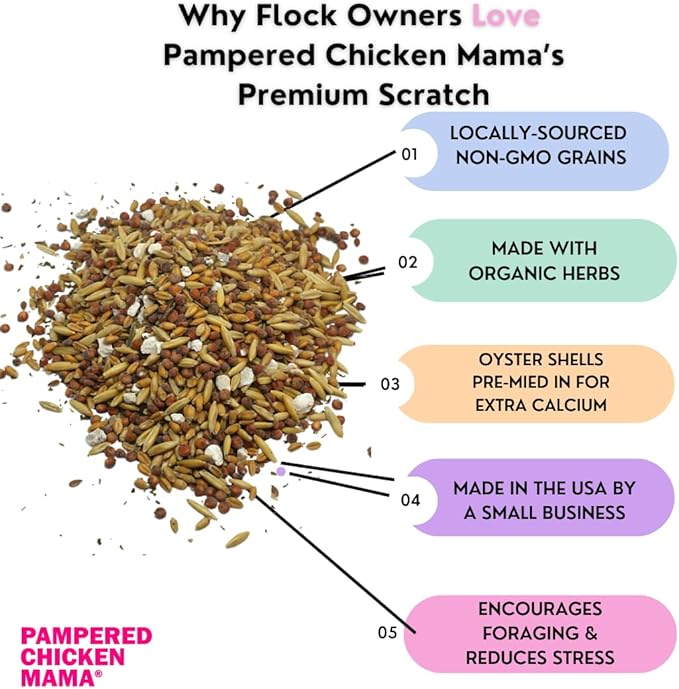 Pampered Chicken Mama Backyard Feed - Premium Scratch Treat - High Protein & Calcium All-Natural Grower Feed Supplies for Laying Chickens (2.5 Pounds)