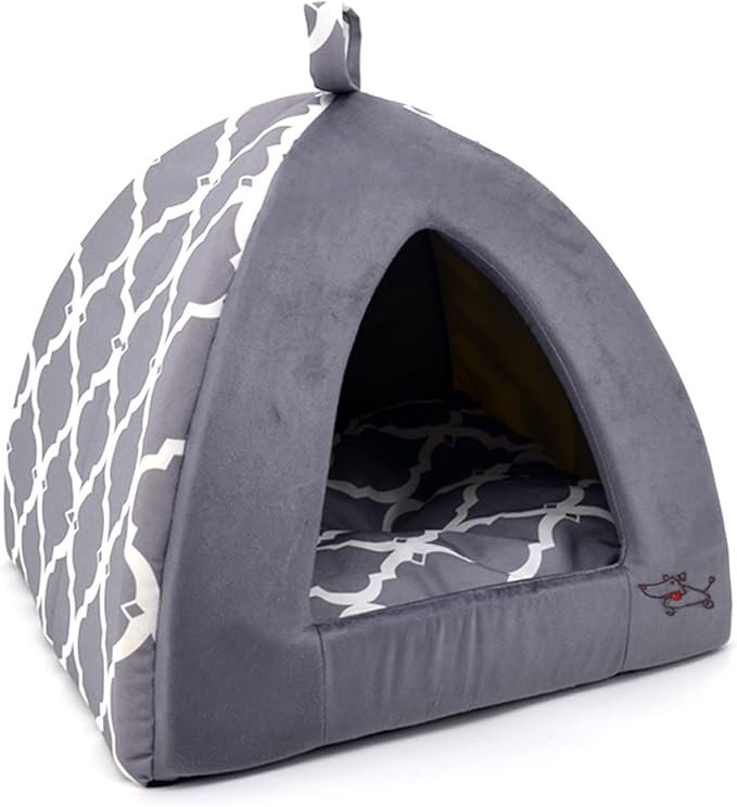 Pet Tent - Soft Bed for Dog and Cat by Best Pet Supplies - Gray Lattice, 19" x 19" x H:19"
