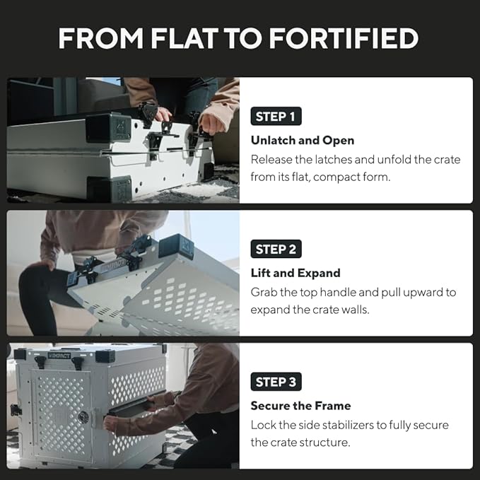 Impact Collapsible Dog Crate - Foldable Hard Crate for Intermediate Dogs - Heavy Duty Travel Kennel with Powder-Coated Aluminum - Quick Setup for Indoor & Outdoor (Gray, 34" (34.5" L x 23" W x 29" H))