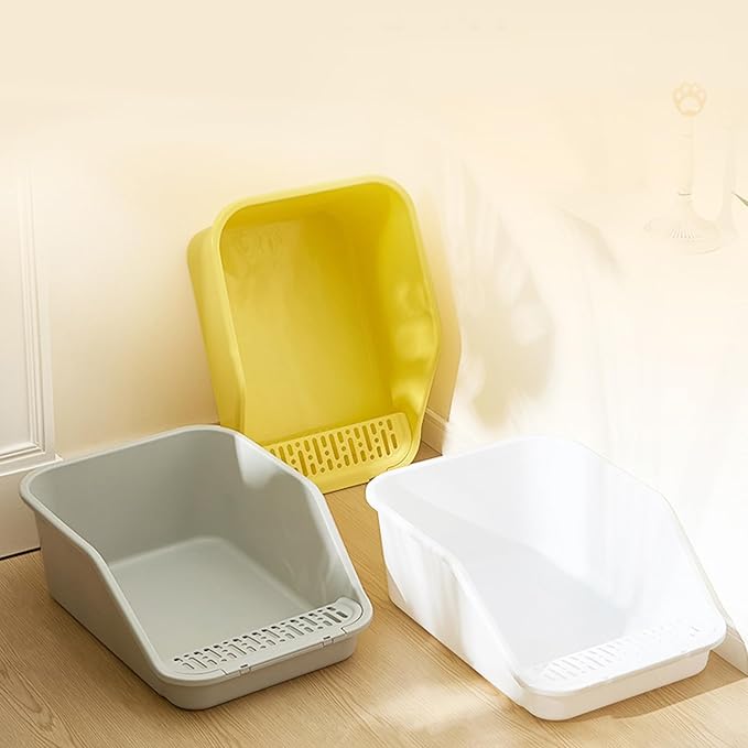 SpaceTime Large Cat Litter Box with High Sides,Cat Boxes for Indoor Cats,Cat Litter Pan for Kitty,Litter Box with Low Entry,Easy to Clean,Anti-Splashing(White-Yellow)