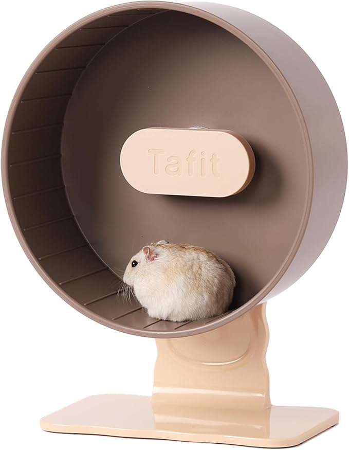 Silent Hamster Wheel 8.7 Inch Dual-Bearings Small Animals Quiet Running Exercise Wheels, Height Adjustable for Dwarf Hamsters, Gerbils, Mice, Hedgehog, Lemmings, or Other Small Pets,Nut Brown
