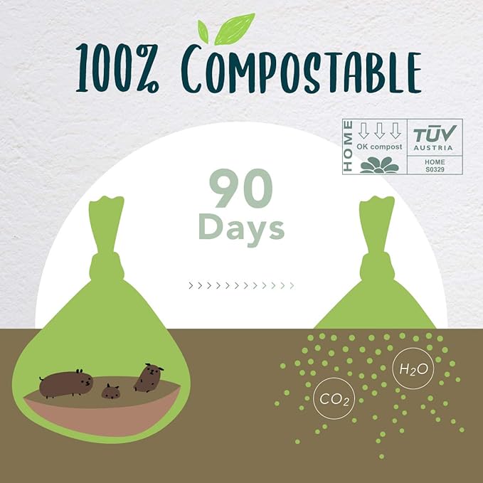 Certified Compostable Dog Poop Bag Rolls, Landfill friendly Doggie Poop Bags, Vegetable-Based, ASTM D6400, Unscented, Extra Thick, Leak Proof, Size 9 x 13 Inches, Refills 240 Counts