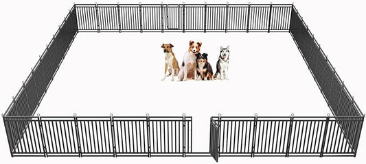 Dog Fence Outdoor Indoor, 40" Inch Height 40 Panels Dog Playpen for Large/Medium/Small Dogs Metal Dog Pen for Yard Camping and RV | Black-Silver