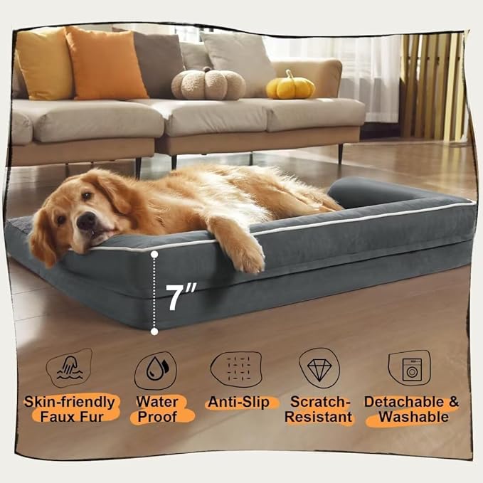 Small Dog Bed Orthopedic Washable Cat Bed Memory Foam Small Couch Sofa Indoor Comfy Pet Beds with Waterproof Removable Cover & Non-Slip Bottom