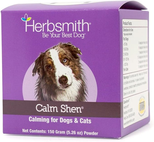 Herbsmith Calm Shen – Herbal Blend for Dogs & Cats – Natural Anxiety Remedy for Dogs & Cats – Feline and Canine Calming Supplement – 150g Powder