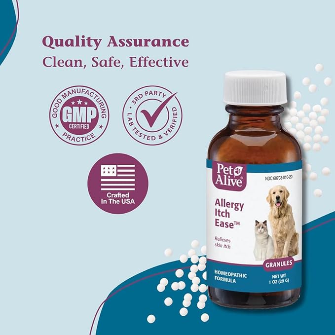 PetAlive Anti Itch Relief for Dogs and Cats Granules - Homeopathic Cat and Dog Allergy Relief - Stops Scratching, Soothes Redness and Dryness - Anti Itch for Dogs and Cats