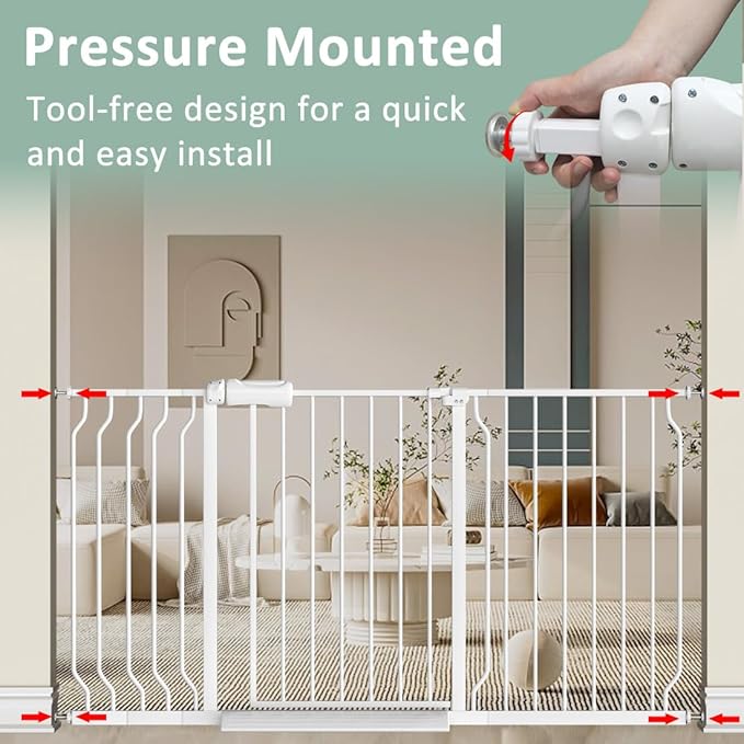 TSAYAWA Extra Wide Baby Safety Gate 29.6-33.8Inch Auto Close Child Gates, Pressure Mounted Gate for Stairs & Doorways, Indoor/Outdoor Heavy-Duty Pet Gate for Toddlers, Dogs, White