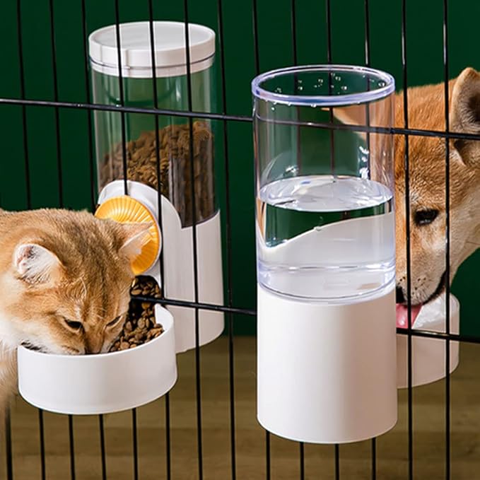 Pet Hanging Automatic Feeders Drinking Bowls 40oz, Auto Gravity Pet Feeding Water Set, Cage Pet Feeding Bowls Dispenser for Cats Dogs Puppy, Rabbit Hamsters Chinchilla Hedgehog (White-Food)