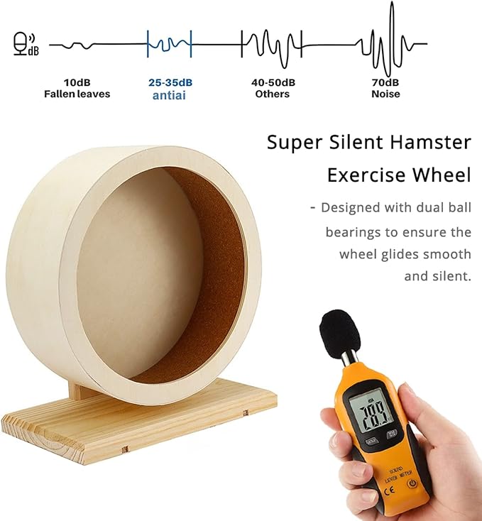 antiai Hamster Wooden Silent Wheel, Small Animal Exercise Wheel Accessories, Quiet Spinner Hamster Running Wheels Prevent Depression Toys for Hamsters, Gerbils, Mice and Other Small Pets (S)