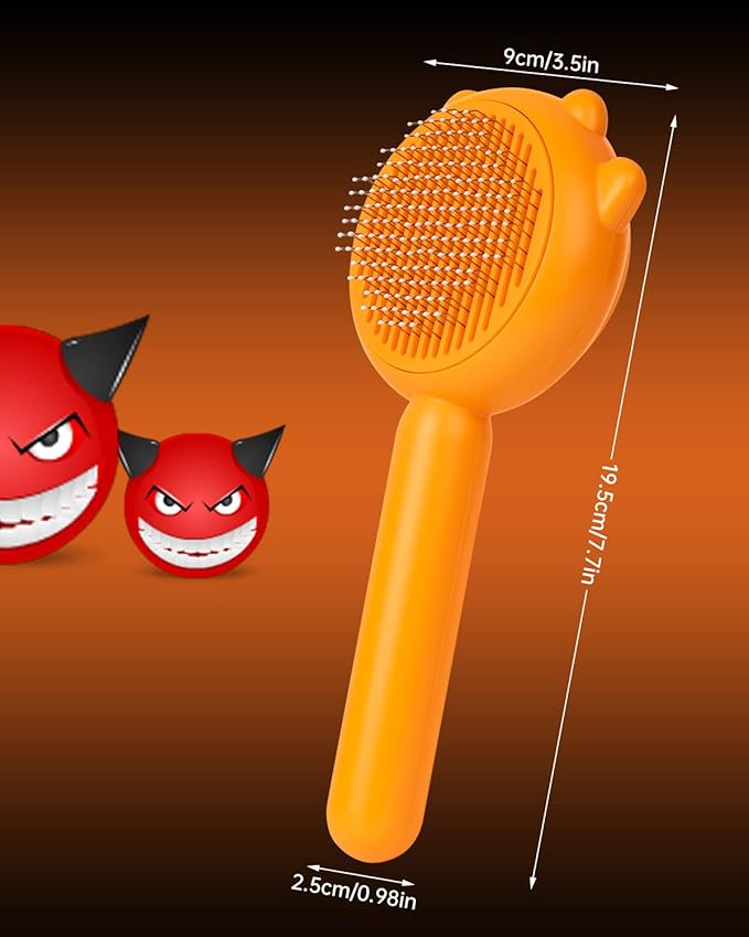 Pet Demon Brush, Cute Self Cleaning Slicker Brush for Dogs Cats Puppy Rabbit, Professional Pet Grooming Hair Removal Tool for Short & Long Hair