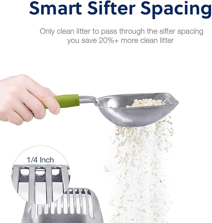 WePet Cat Litter Scoop, Aluminum Alloy Sifter, Kitty Metal Scooper, Deep Shovel, Long Handle, Poop Sifting, Kitten Pooper Lifter, Durable, Heavy Duty, for Litter Box