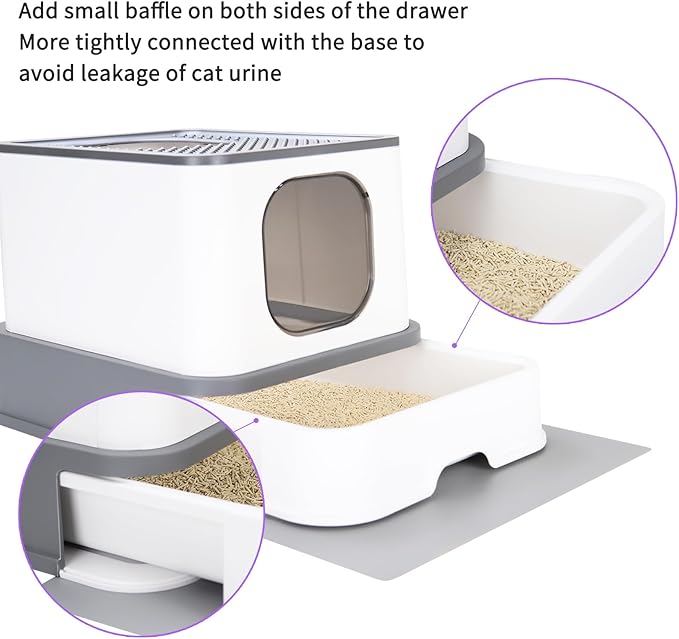 RIZZARI Cat Litter Box Stainless Steel Top-Entry : Leak-Proof Enclosed Design Reduces Odor, for Indoor Cats & Owners (Dark Gray)