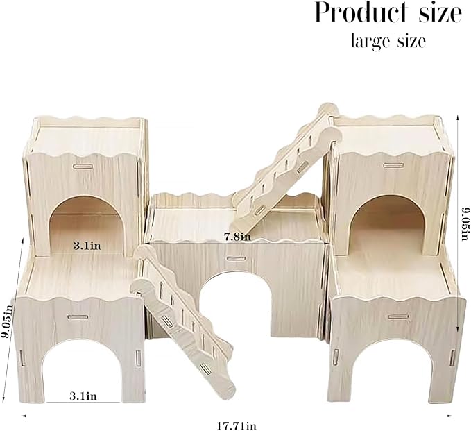 Large Wooden Hamster House Castle with Double Decker,Large Hamster, Wooden Hamster Houses,Dwarf Hamster Habitat Hideout with Climbing Ladder,Large Guinea Pig Castle Detachable Hideouts(c)