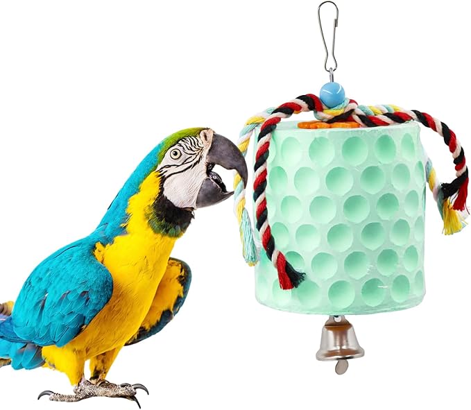 Oooct Extra Large Bird Chewing Toy, Parrot Beak Grinding Calcium Stone with Bells, Bird Cage Accessories, Cage Toys for Cockatiel Parakeet Parrot Budgies Rat Hamster Chinchilla Rabbit Bunny Green