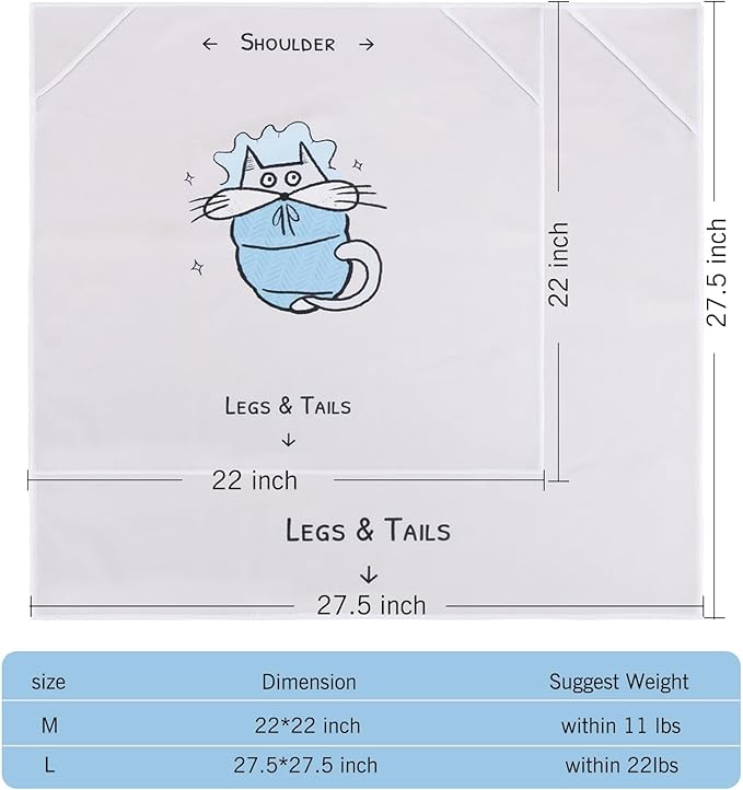 Cat Grooming Wrap: Premium Cat Wrap for Cutting Nails 2025 Thicker Upgraded, Self-Adherent Texture Hand Pocket Designed for Anti-Bite/Scratch, Eco-Friendly Dyed Funny Instruction & Pattern (Size L)