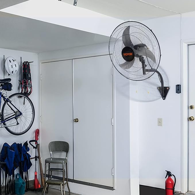 VEVOR 20 inch Wall Mount Fan Oscillating, 3-speed High Velocity Max. 4650 CFM Industrial Wall Fan for Indoor, Commercial, Residential, Warehouse, Greenhouse, Workshop, Basement, Black, ETL Listed