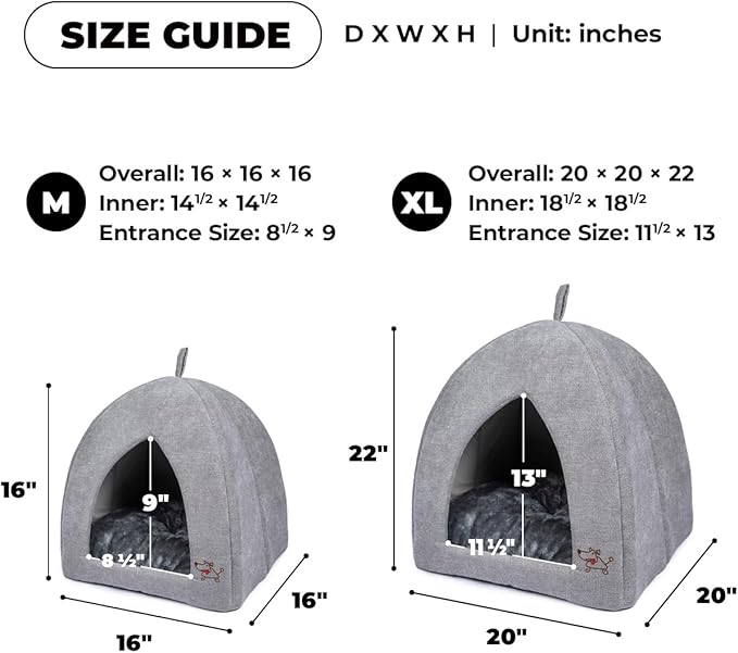 Best Pet Supplies Pet Tent-Soft Bed for Dog and Cat by - Gray, 16" x 16" x H:16"