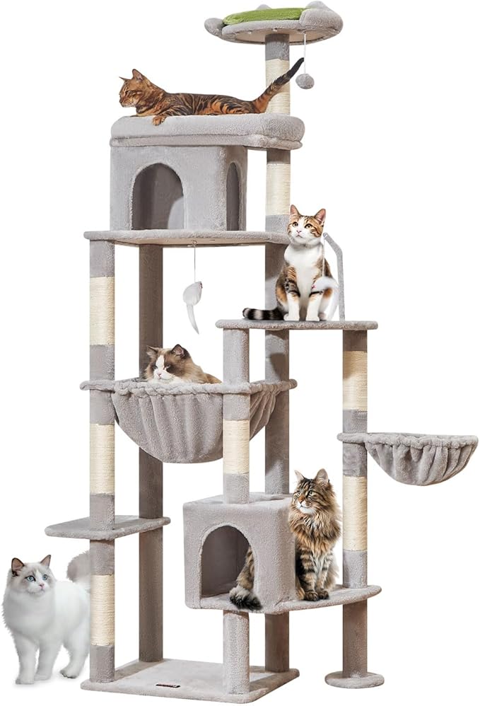 Taoqimiao 83In Heavy Duty Cat Tree, Suitable 20lb+ Large Cats, XXL-Cat Tower for Indoor Cats Large Adult, 2 Luxurious Cat Cando with 8 Scratching Posts,Oversized Metal Hammocks, Light Gray MS032W