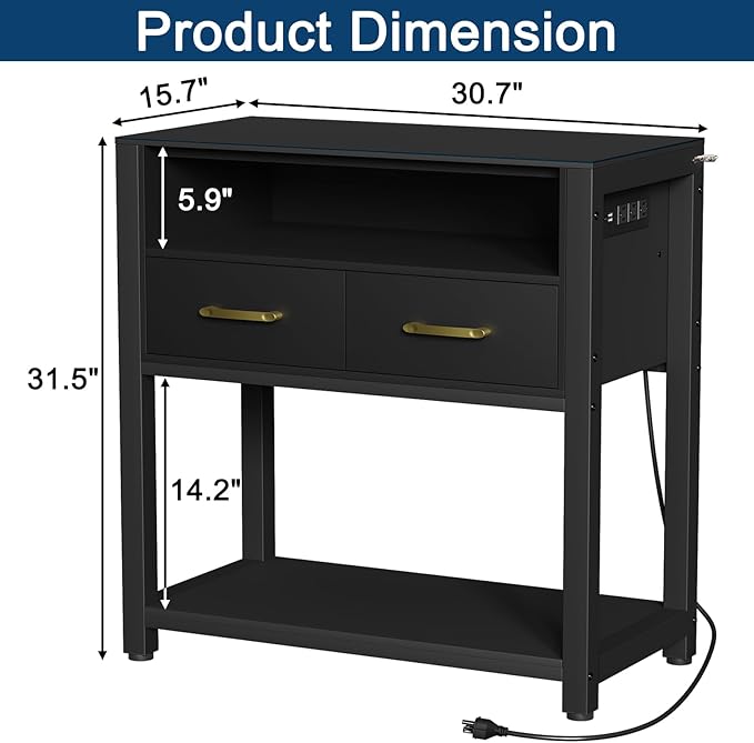 20-29 Gallon Aquarium Stand with Power Outlet & 2 Storage Drawers, Heavy Duty Metal Frame Fish Tank Stand with Waterproof Mat, 30.7" L*15.7" W Tabletop, 550LBS Capacity, Black