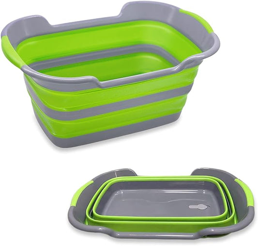 Multipurpose Collapsible Pet Bathtub with Drainage Hole for Puppy Small Dogs Cats, Portable Laundry Basket-Foldable Bathing Tub-Storage Organizer, 7.1 Gal/27L (Green,1)