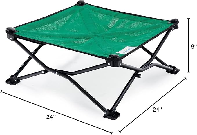 Coolaroo On-The-Go Elevated Dog Bed - Foldable Pop-Up Travel Dog Bed with Breathable, Moisture-Resistant Fabric, Carry Bag Included, Lightweight & Portable, Emerald Green, Standard