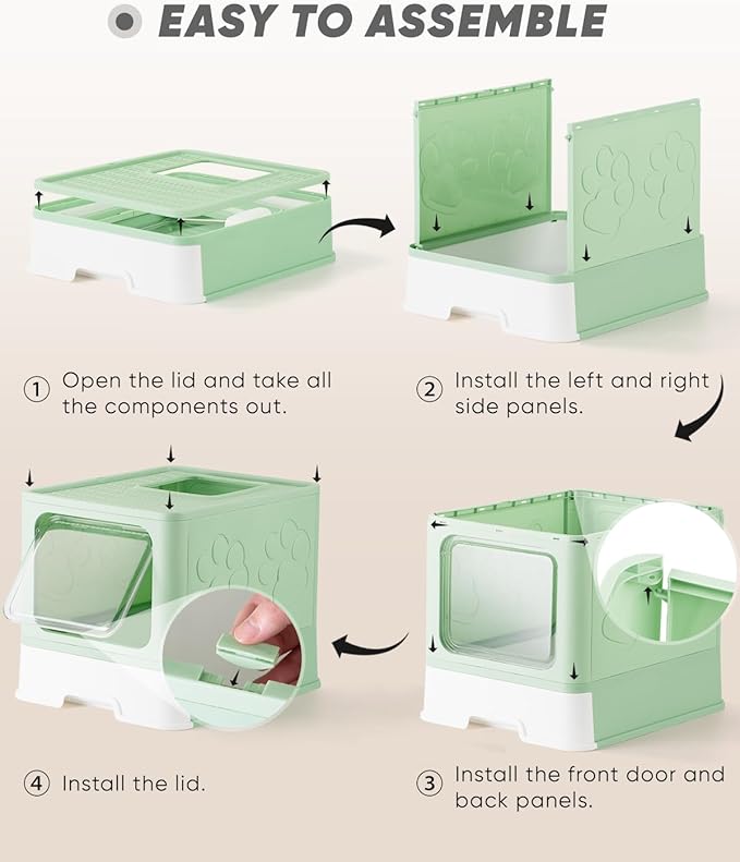 Enclosed Cat Litter Box, Large Litter Box for Big Cats, Covered Kitty Litter Boxes with Lid, Top Entry Cat Box Enclosure with Scoop, Odor Control, Easy to Clean(Green)