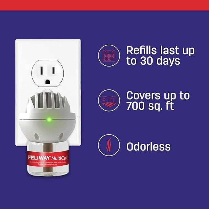 FELIWAY MultiCat Calming Pheromone Diffuser: 1 Diffuser & 2 Refills (60 Days)