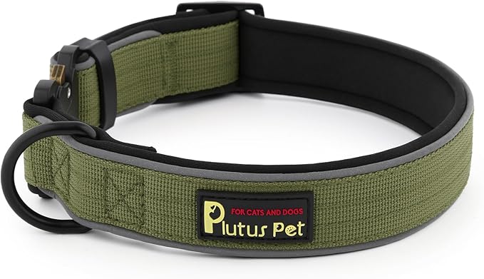 Plutus Pet Tactical Dog Collar, Reflective, Adjustable Heavy Duty Dog Collar, Soft Padded and Comfortable, for Small Medium and Large Dogs (Ranger Green, L)