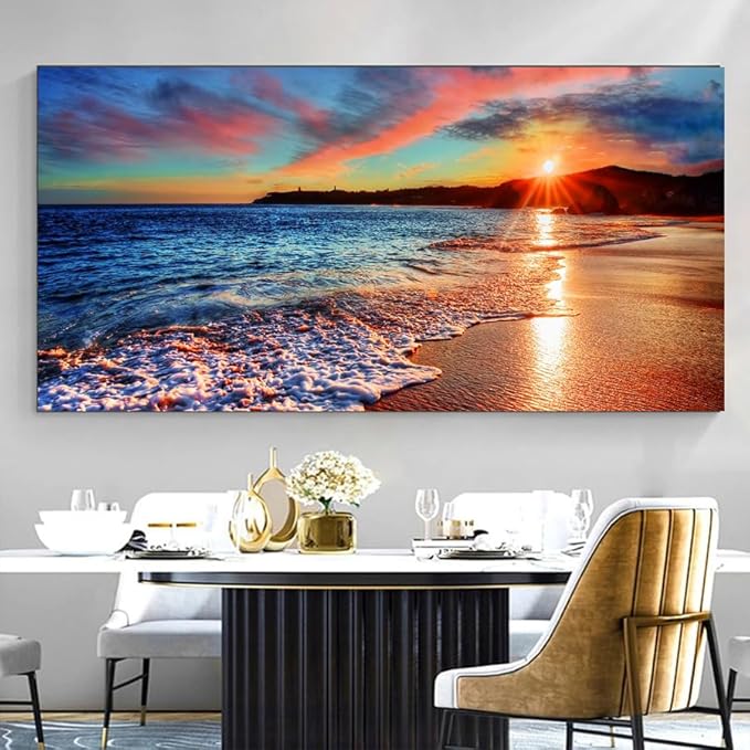 Yxbhhym-Large Pictures for Living Room Wall Art Sunset Beach Artwork for Wall Coastal Room Decor Ocean Canvas Wall Art Seascape Print Painting Sea Poster Bedroom Wall Decor Office Home Decoration