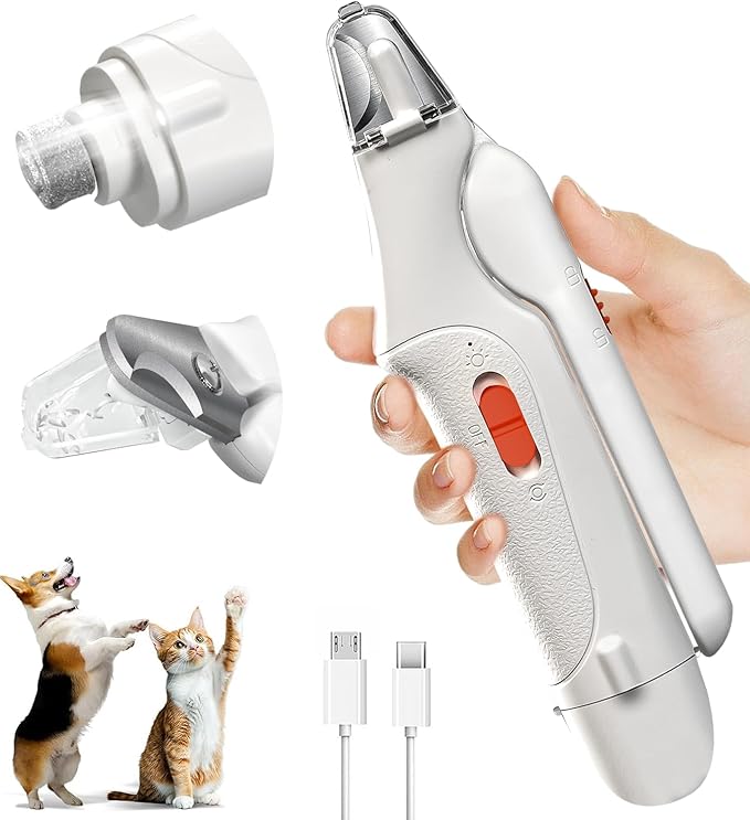 2 in 1 Dog Nail Clippers & Cat Nail Clippers Trimmers for Large Medium Small Dogs Cats Claw Trimmer Quick Sensor and Safety Guard USB Rechargeable Dogs Nail Trimmer with Catcher & 2 LED Lights